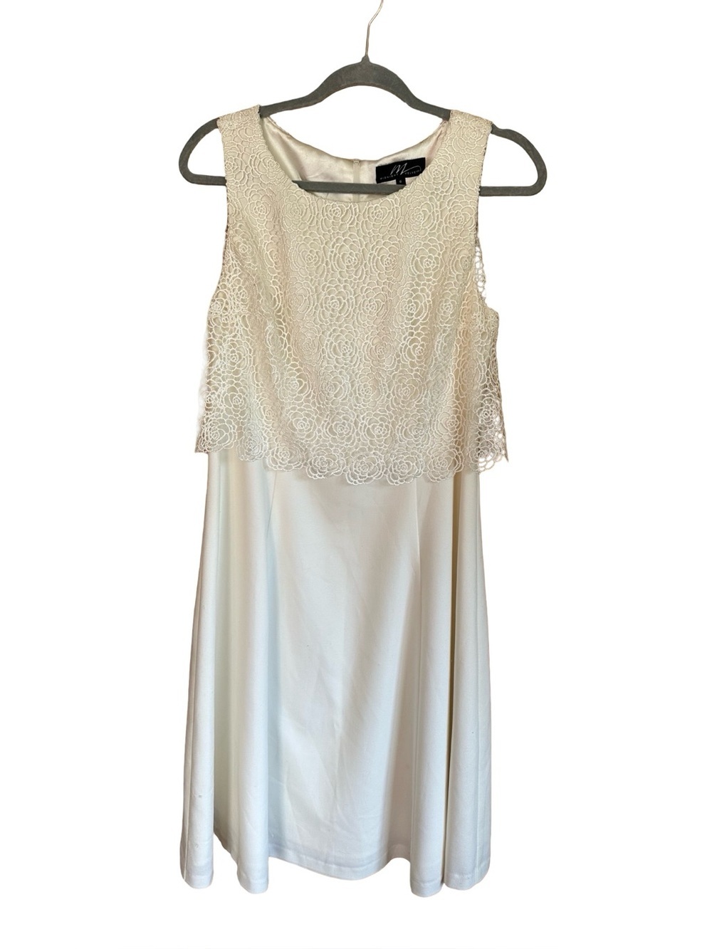Midnight Velvet Crochet Top Satin Midi Dress Cream Sz 6